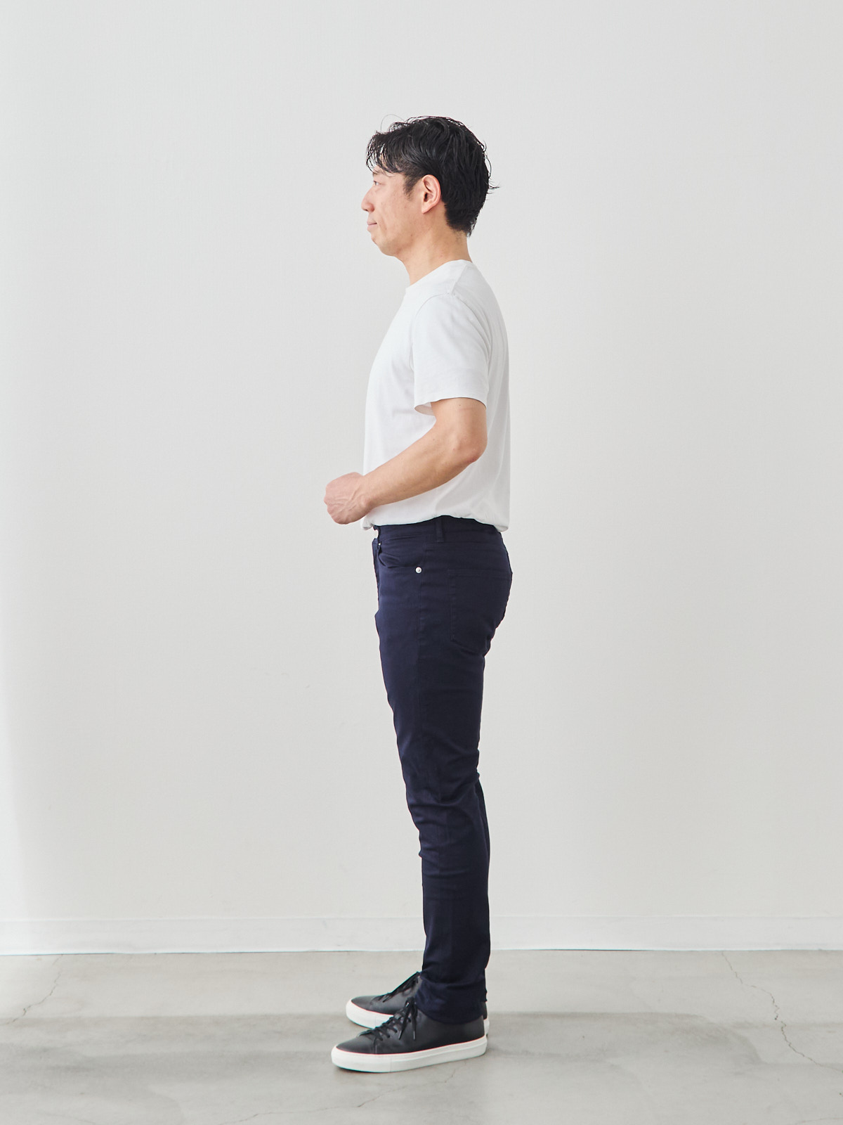 デニム職人の5ポケットストレッチチノ/ネイビー モデル 171cm 70kg サイズ M