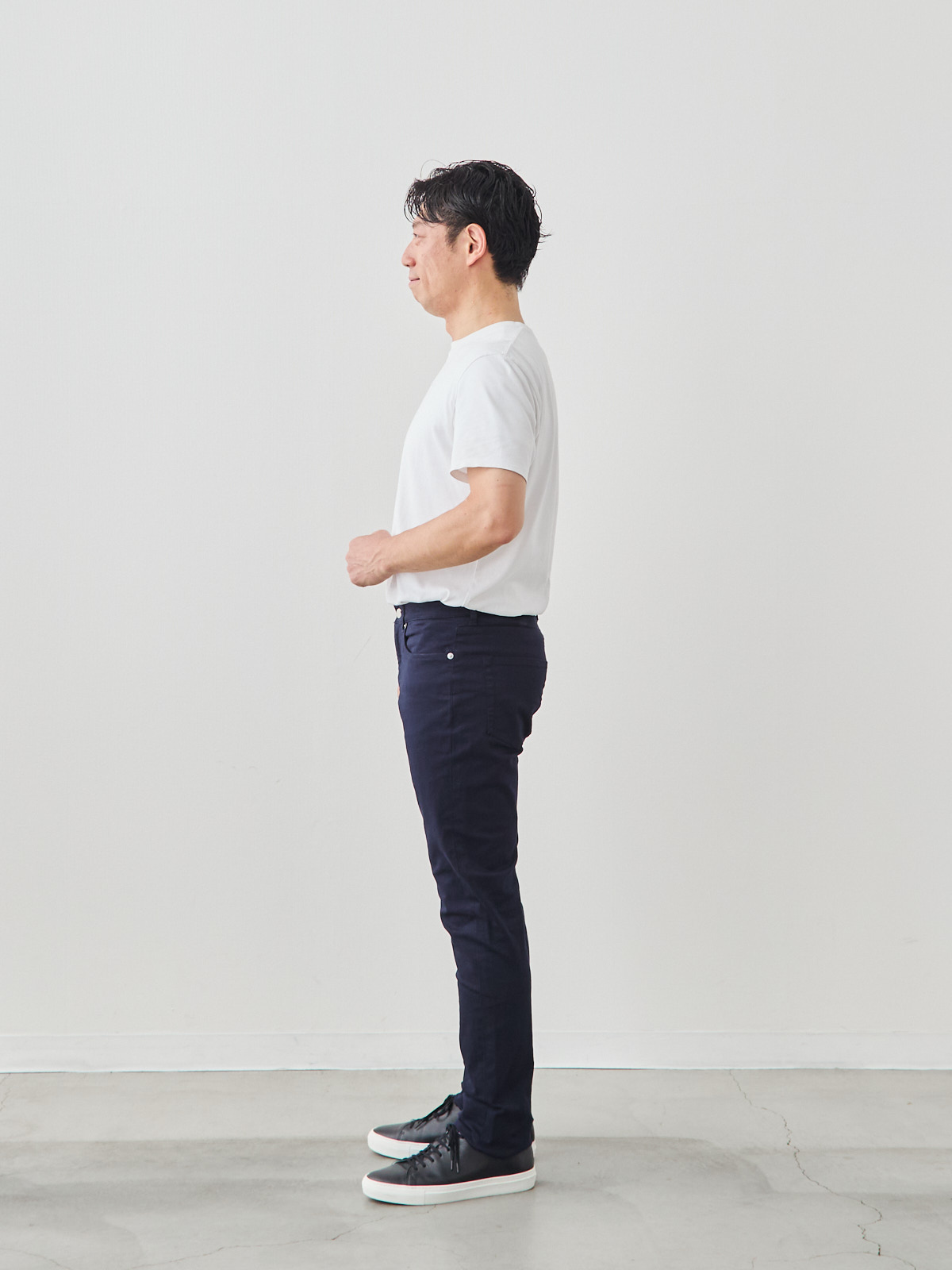 デニム職人の5ポケットストレッチチノ/ネイビー モデル 171cm 70kg サイズ L