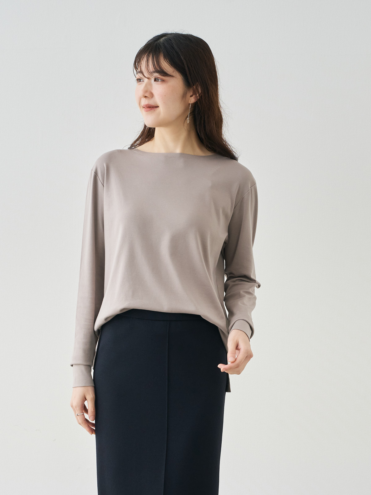 スビン綿のロングスリーブTシャツ/ソフト仕上げ/モカベージュ