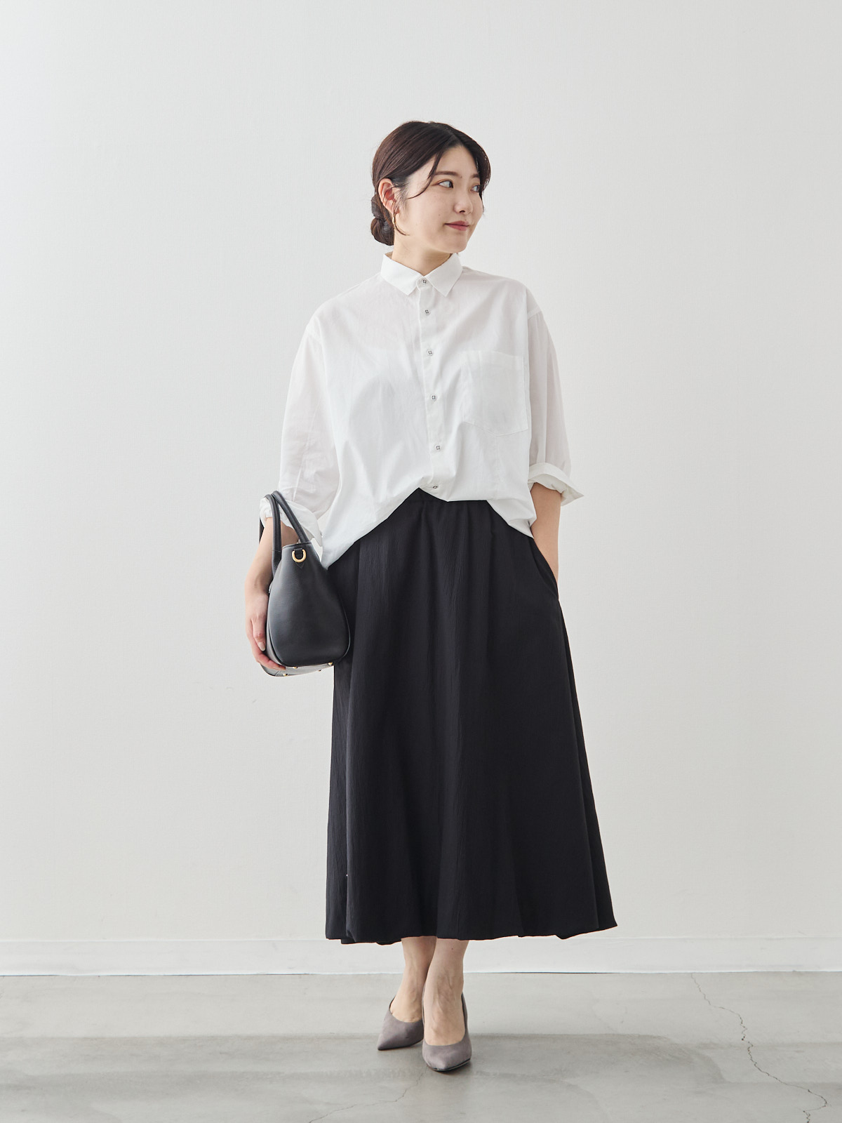 クラフトマンギャザーシャツ/ホワイト モデル 164cm サイズ フリー