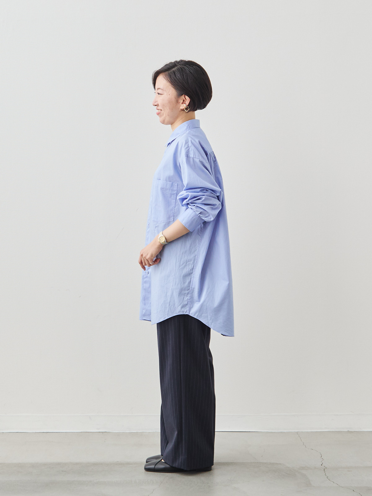 クラフトマンギャザーシャツ/サックス モデル 150cm サイズ フリー