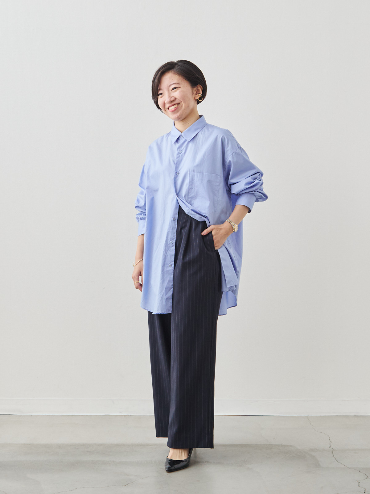 クラフトマンギャザーシャツ/サックス モデル 150cm サイズ フリー
