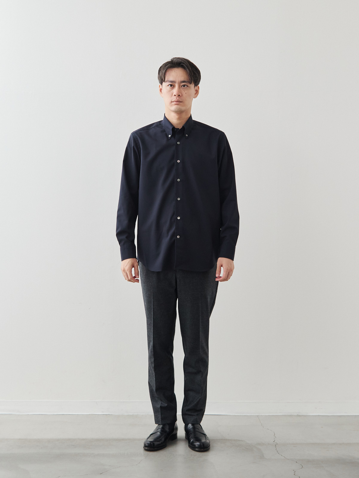 Merino Air HITOYOSHIシャツ/ウォッシャブル/ダークネイビー モデル 181cm 71kg サイズ L