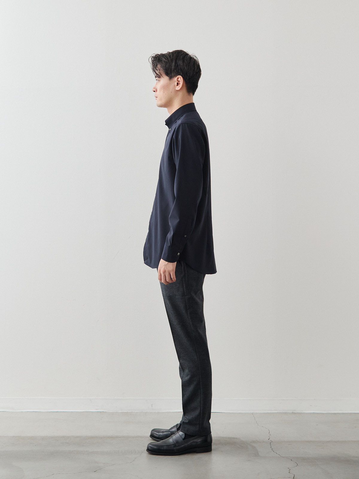Merino Air HITOYOSHIシャツ/ウォッシャブル/ダークネイビー モデル 181cm 71kg サイズ L
