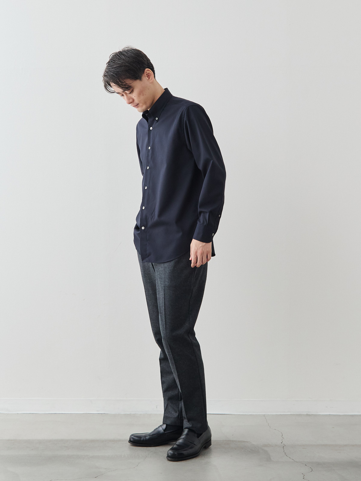 Merino Air HITOYOSHIシャツ/ウォッシャブル/ダークネイビー モデル 181cm 71kg サイズ L