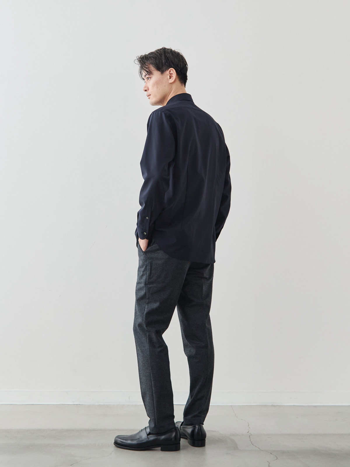 Merino Air HITOYOSHIシャツ/ウォッシャブル/ダークネイビー モデル 181cm 71kg サイズ L
