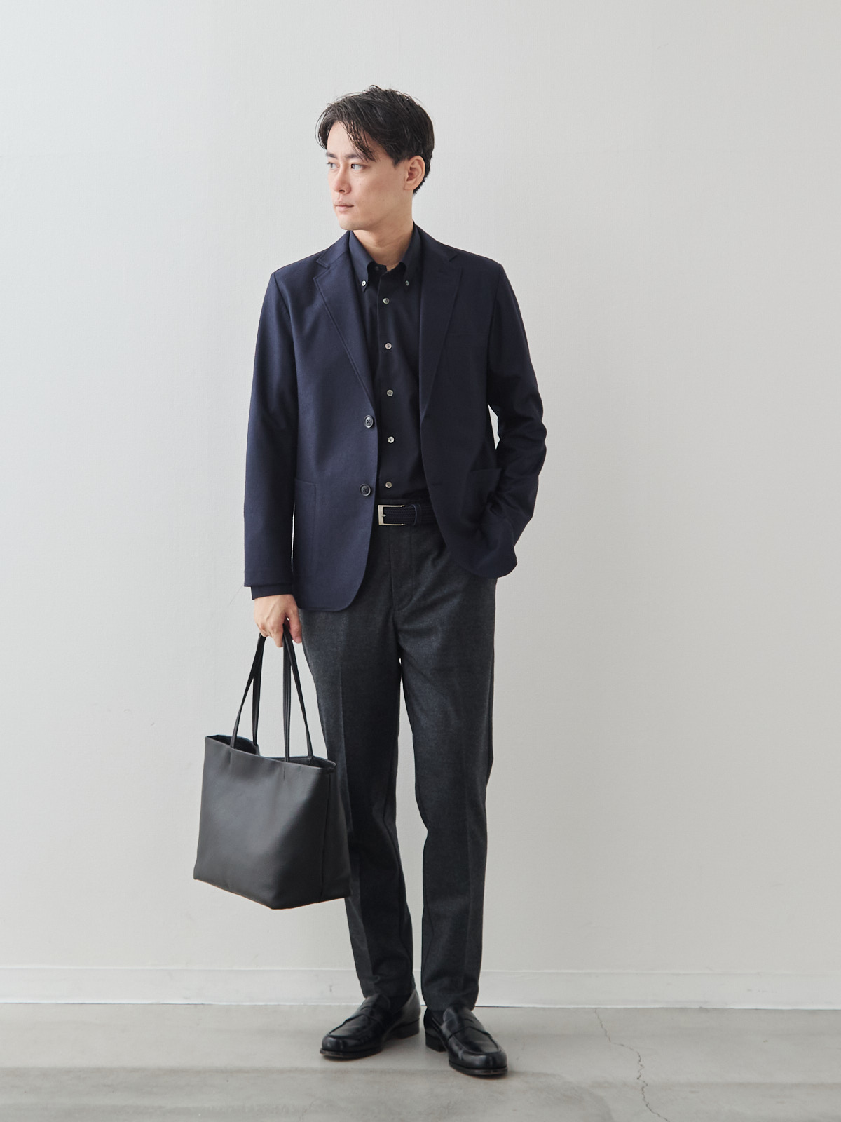 Merino Air HITOYOSHIシャツ/ウォッシャブル/ダークネイビー モデル 181cm 71kg サイズ L