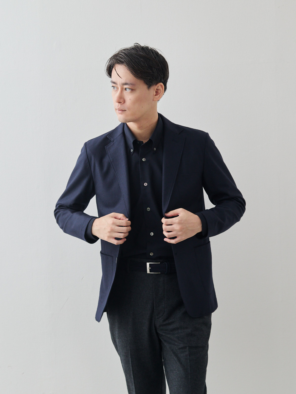 Merino Air HITOYOSHIシャツ/ウォッシャブル/ダークネイビー モデル 181cm 71kg サイズ L
