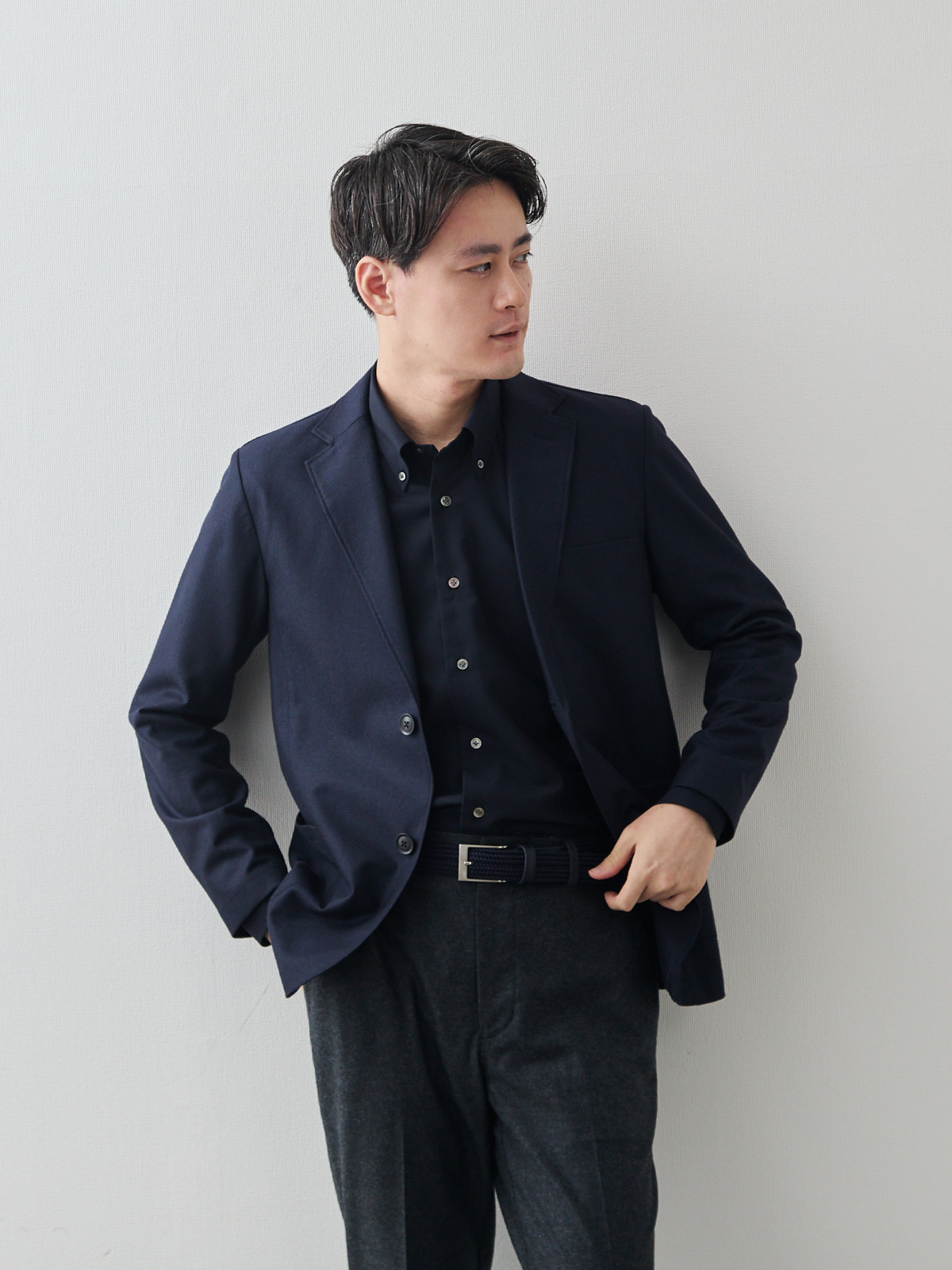 Merino Air HITOYOSHIシャツ/ウォッシャブル/ダークネイビー モデル 181cm 71kg サイズ L