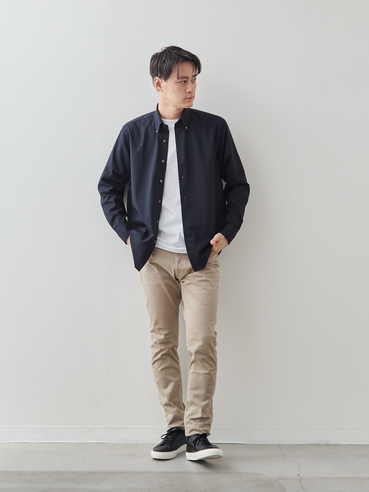 Merino Air HITOYOSHIシャツ/ウォッシャブル/ダークネイビー モデル 181cm 71kg サイズ L