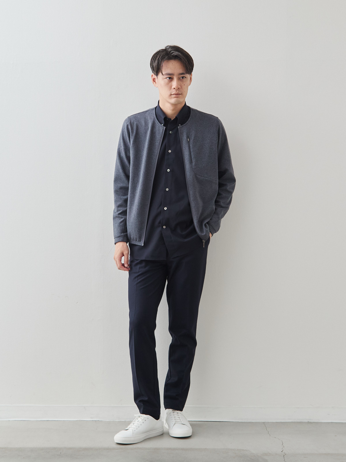 Merino Air HITOYOSHIシャツ/ウォッシャブル/ダークネイビー モデル 181cm 71kg サイズ L