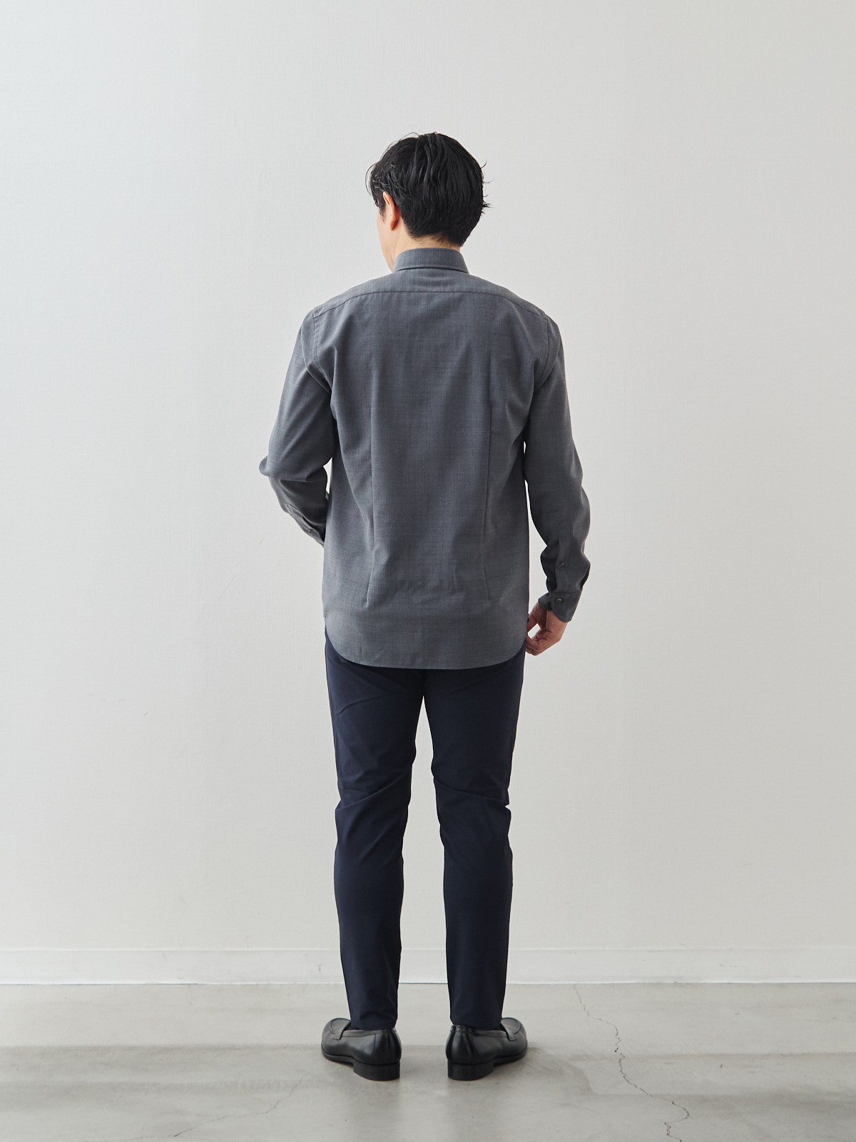 Merino Air HITOYOSHIシャツ/ウォッシャブル/ダークネイビー モデル 171cm 70kg サイズ M