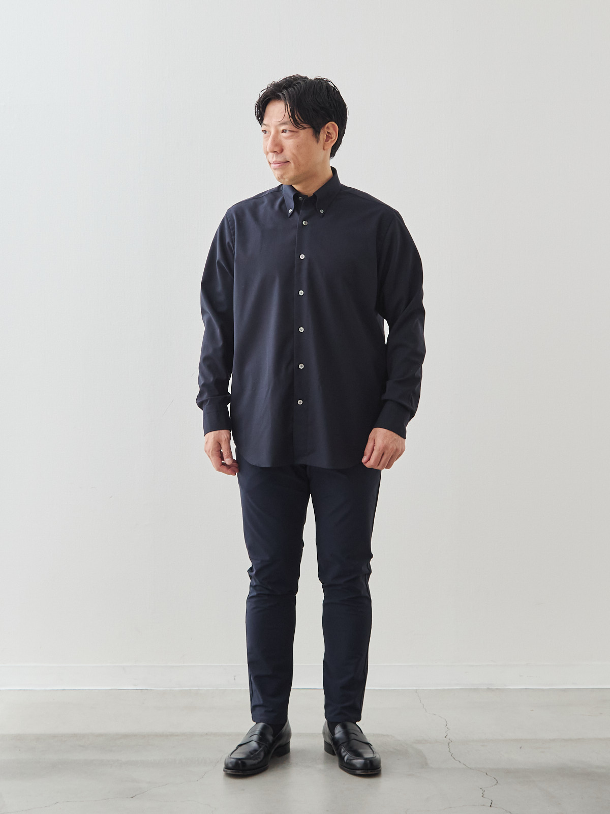 Merino Air HITOYOSHIシャツ/ウォッシャブル/ダークネイビー モデル 171cm 70kg サイズ L