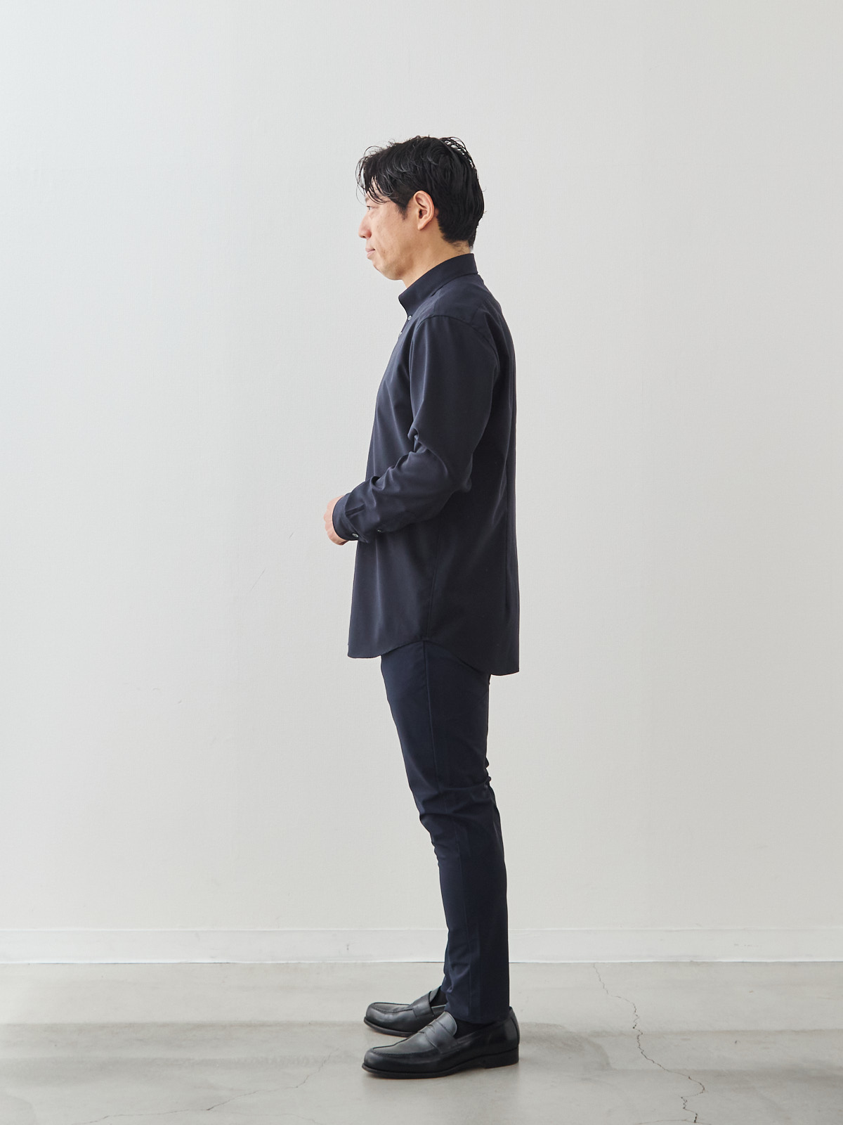 Merino Air HITOYOSHIシャツ/ウォッシャブル/ダークネイビー モデル 171cm 70kg サイズ L