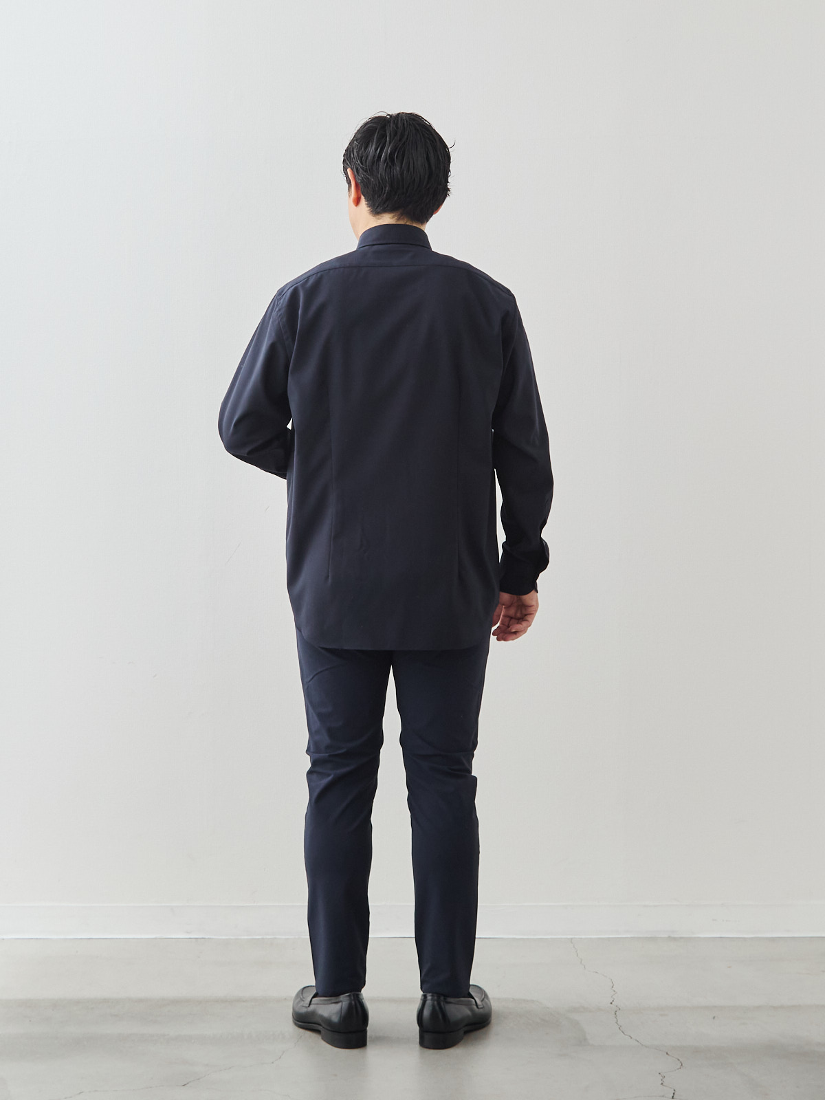 Merino Air HITOYOSHIシャツ/ウォッシャブル/ダークネイビー モデル 171cm 70kg サイズ L
