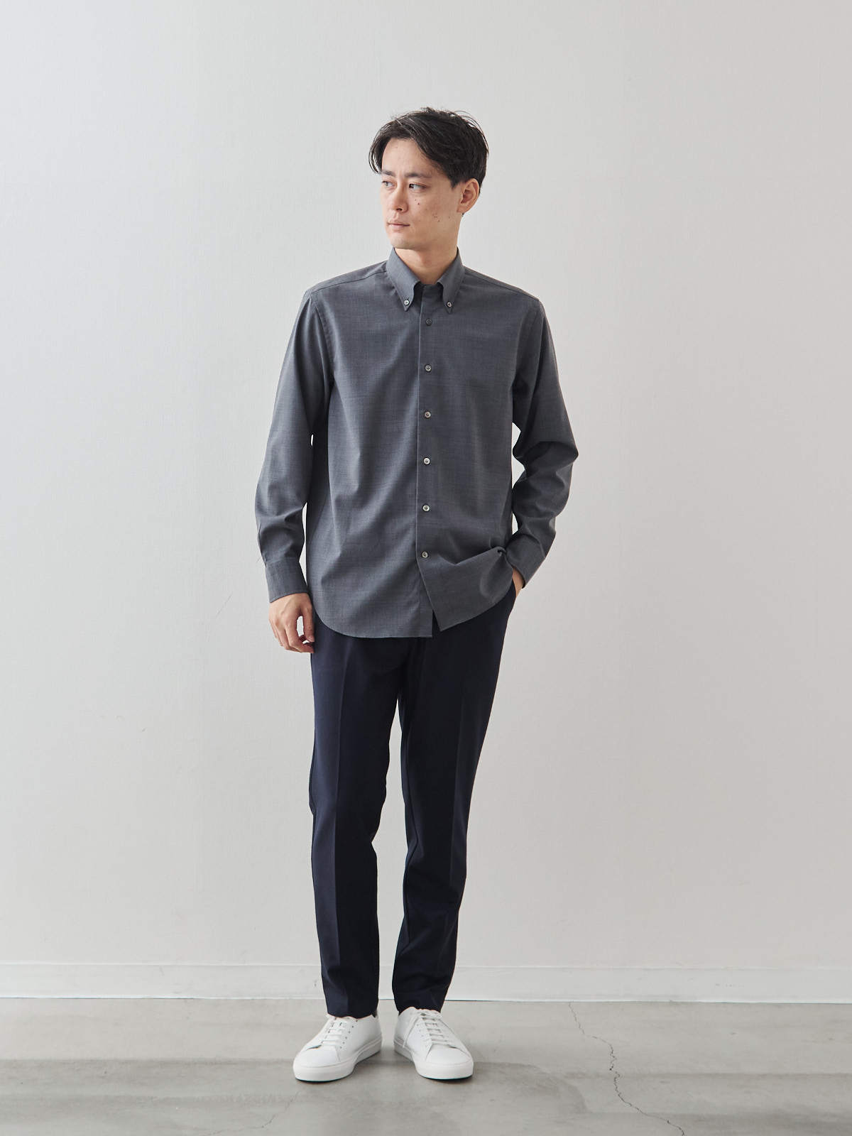 Merino Air HITOYOSHIシャツ/ウォッシャブル/グレー モデル 181cm 71kg サイズ L