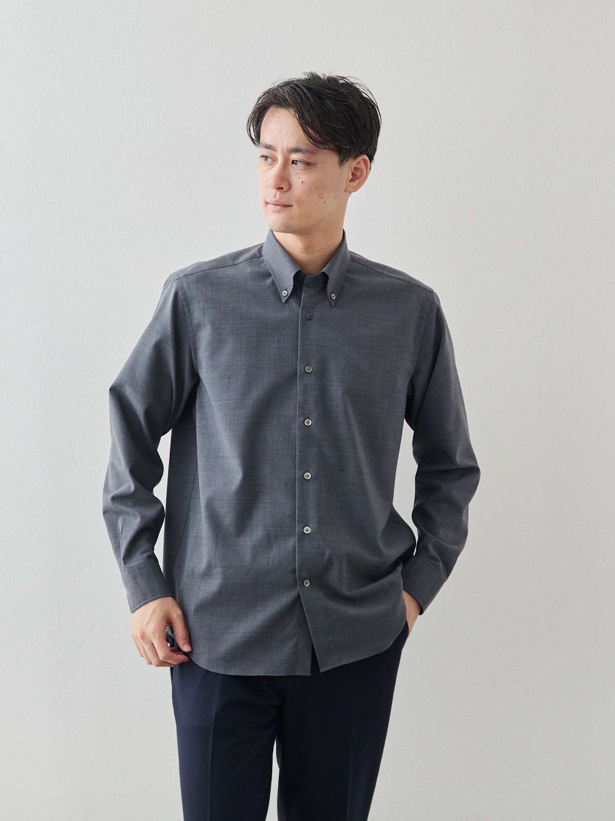 Merino Air HITOYOSHIシャツ/ウォッシャブル/グレー モデル 181cm 71kg サイズ L