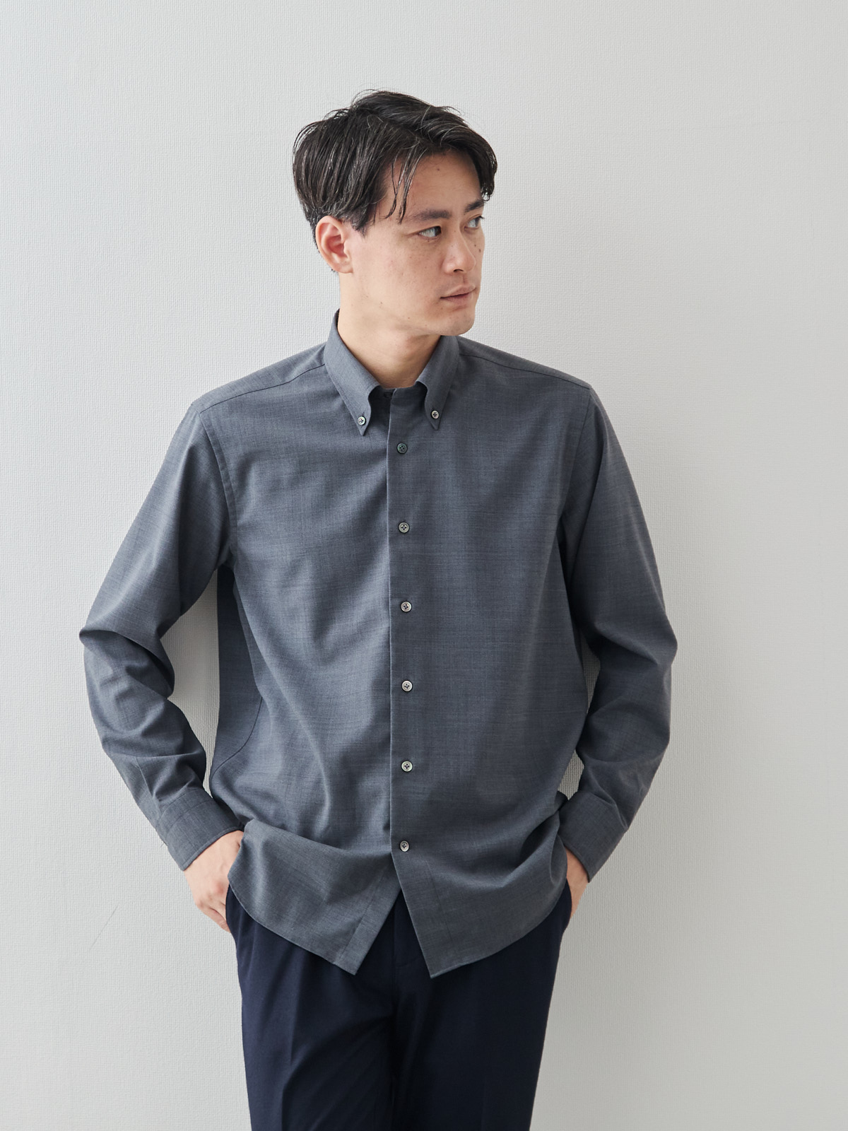 Merino Air HITOYOSHIシャツ/ウォッシャブル/グレー モデル 181cm 71kg サイズ L