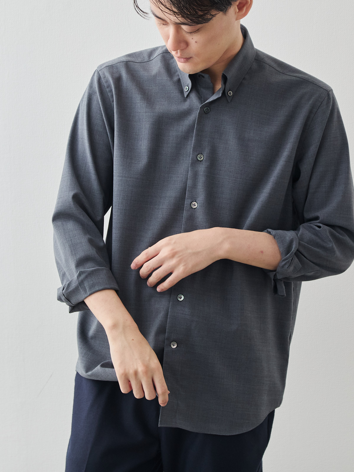 Merino Air HITOYOSHIシャツ/ウォッシャブル/グレー モデル 181cm 71kg サイズ L