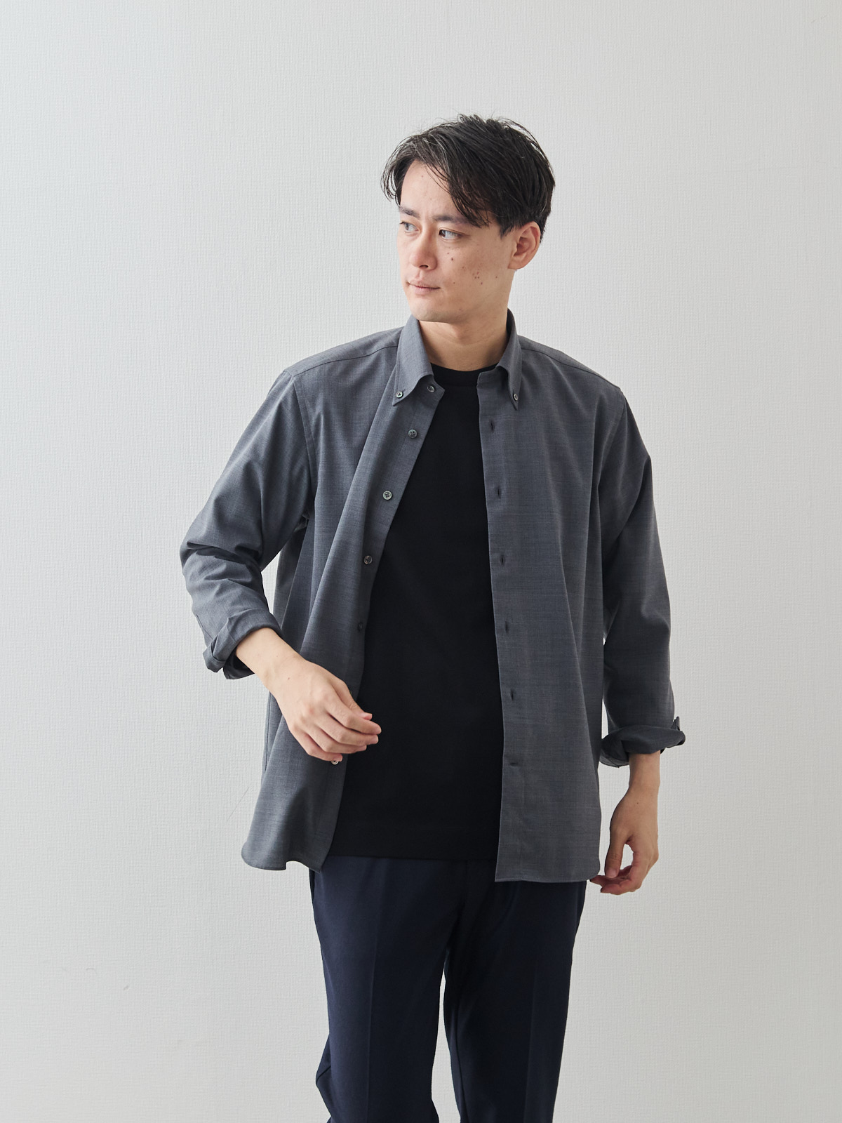 Merino Air HITOYOSHIシャツ/ウォッシャブル/グレー モデル 181cm 71kg サイズ L