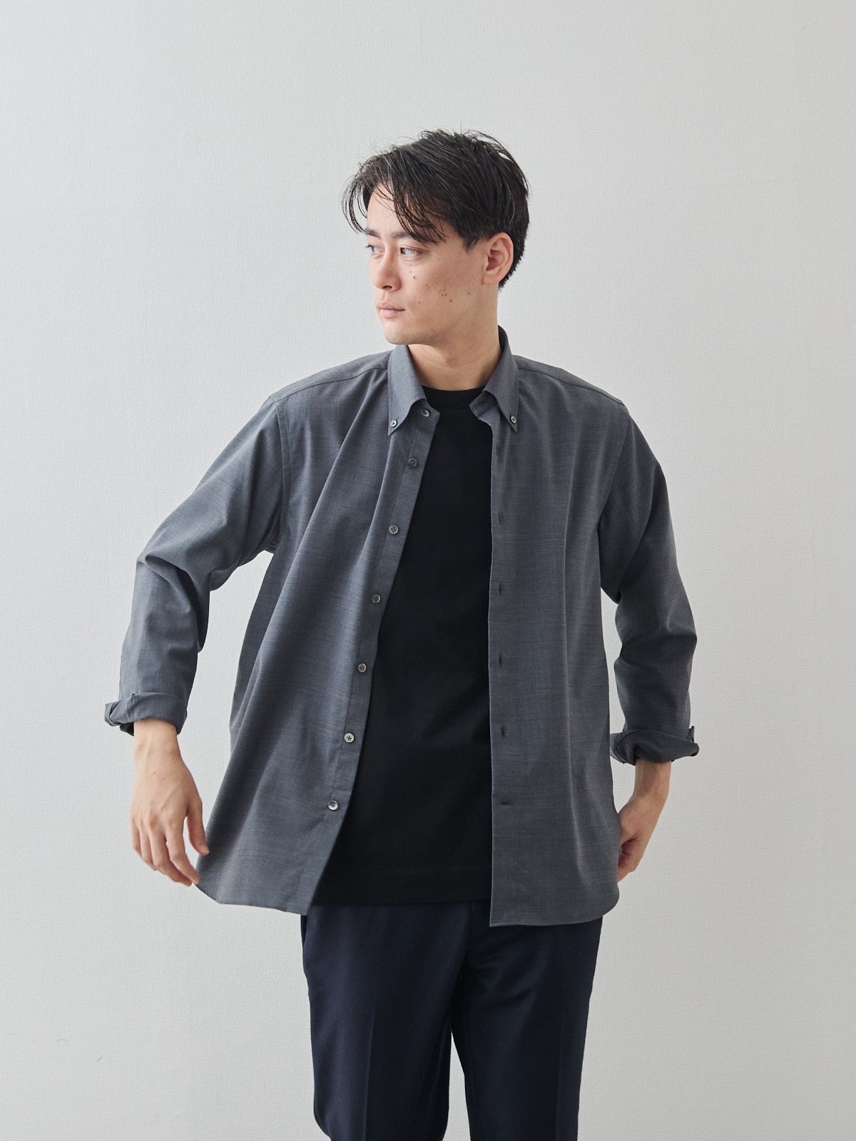 Merino Air HITOYOSHIシャツ/ウォッシャブル/グレー モデル 181cm 71kg サイズ L