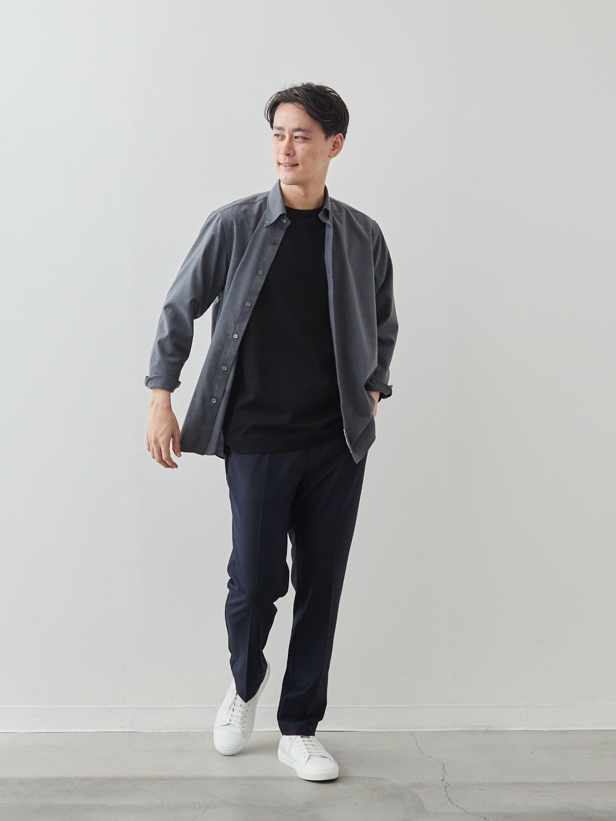 Merino Air HITOYOSHIシャツ/ウォッシャブル/グレー モデル 181cm 71kg サイズ L