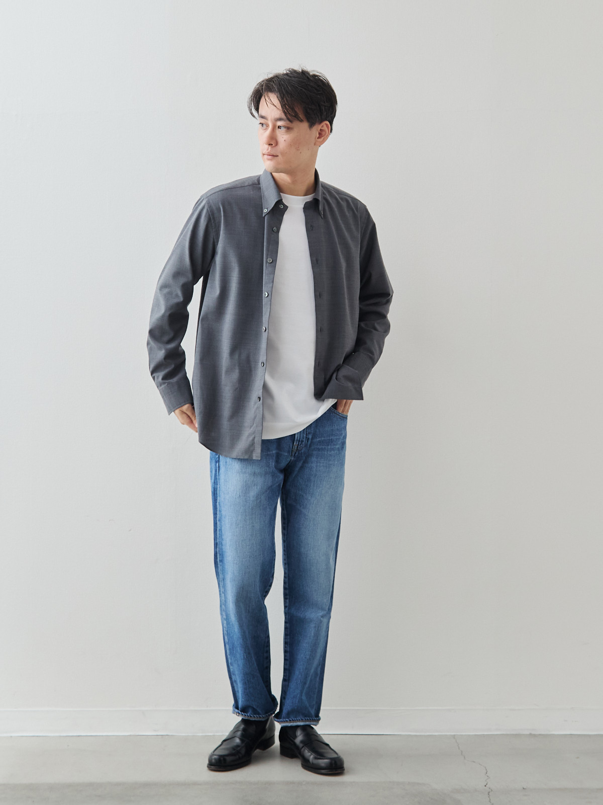 Merino Air HITOYOSHIシャツ/ウォッシャブル/グレー モデル 181cm 71kg サイズ L