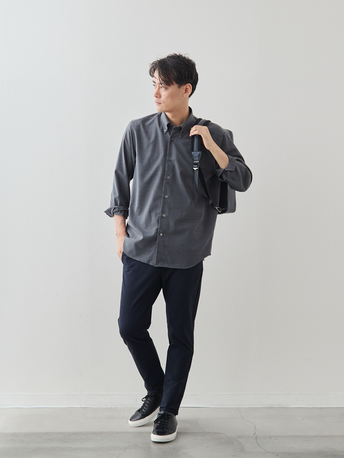 Merino Air HITOYOSHIシャツ/ウォッシャブル/グレー モデル 181cm 71kg サイズ L
