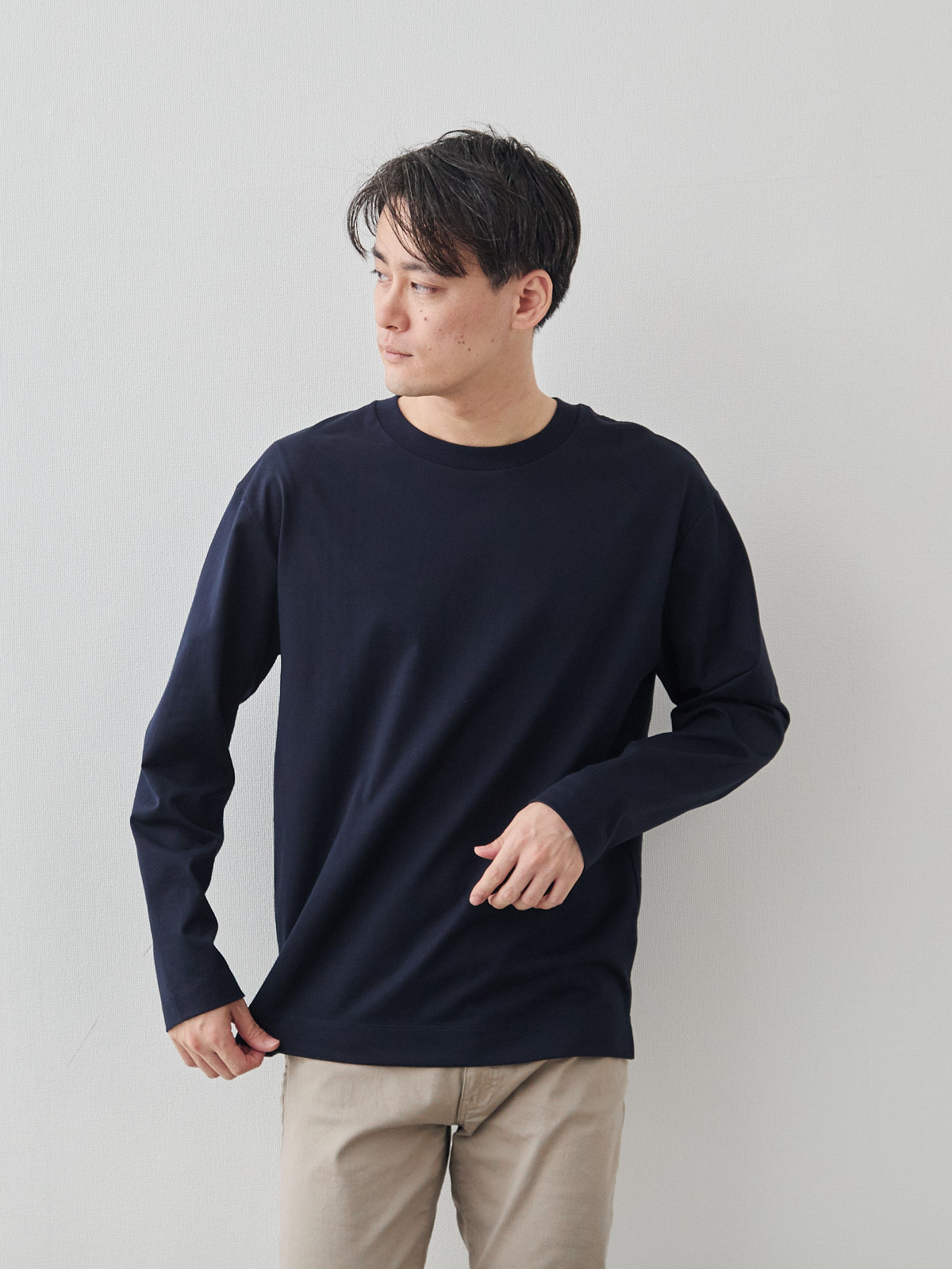 10 Years ストレスフリー カジュアルTシャツ/長袖/ネイビー