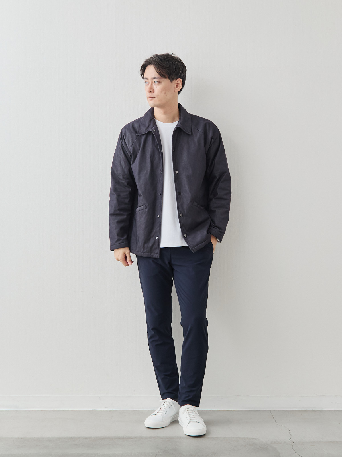 スマートシルエット マルチバランサー 超伸縮パンツ/ネイビー モデル 181cm 71kg サイズ L