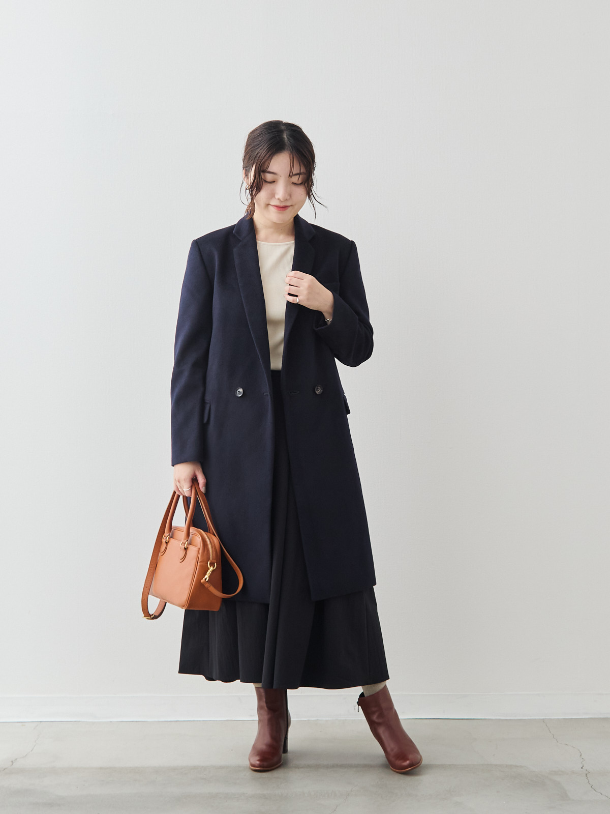 カシミヤブレンドチェスターコート/ネイビー モデル 164cm サイズ 40