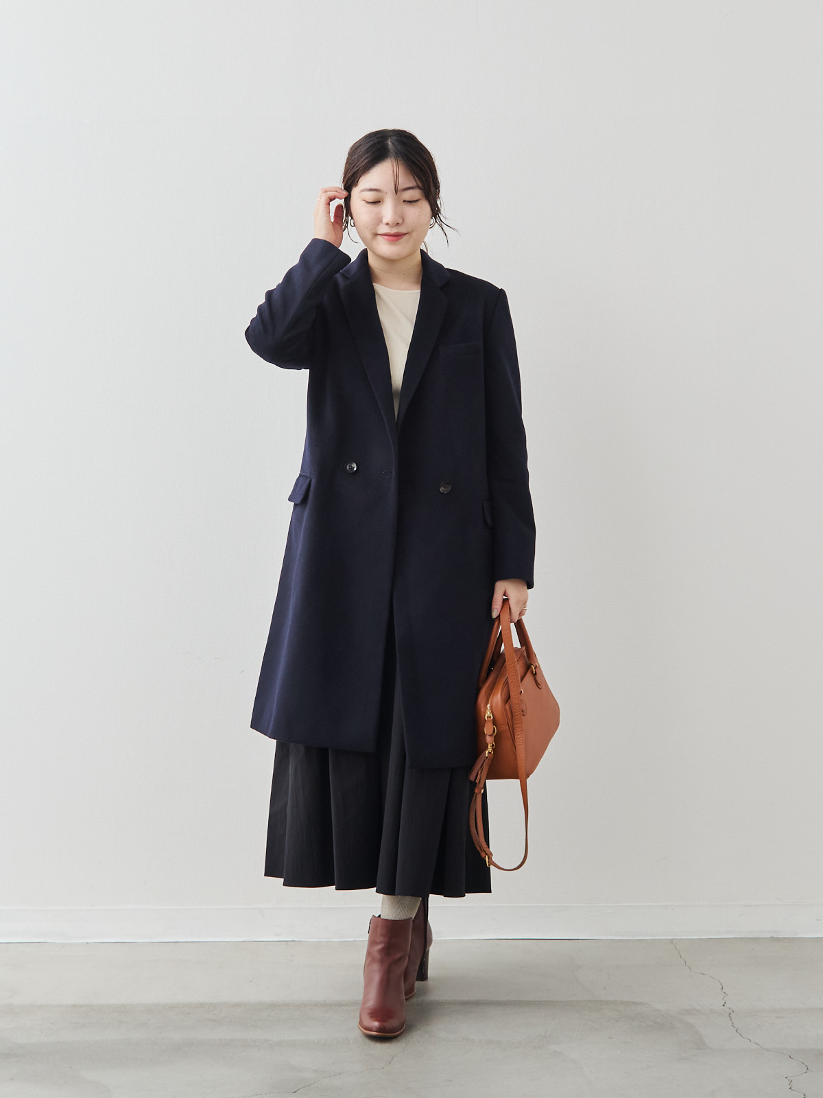 カシミヤブレンドチェスターコート/ネイビー モデル 164cm サイズ 40