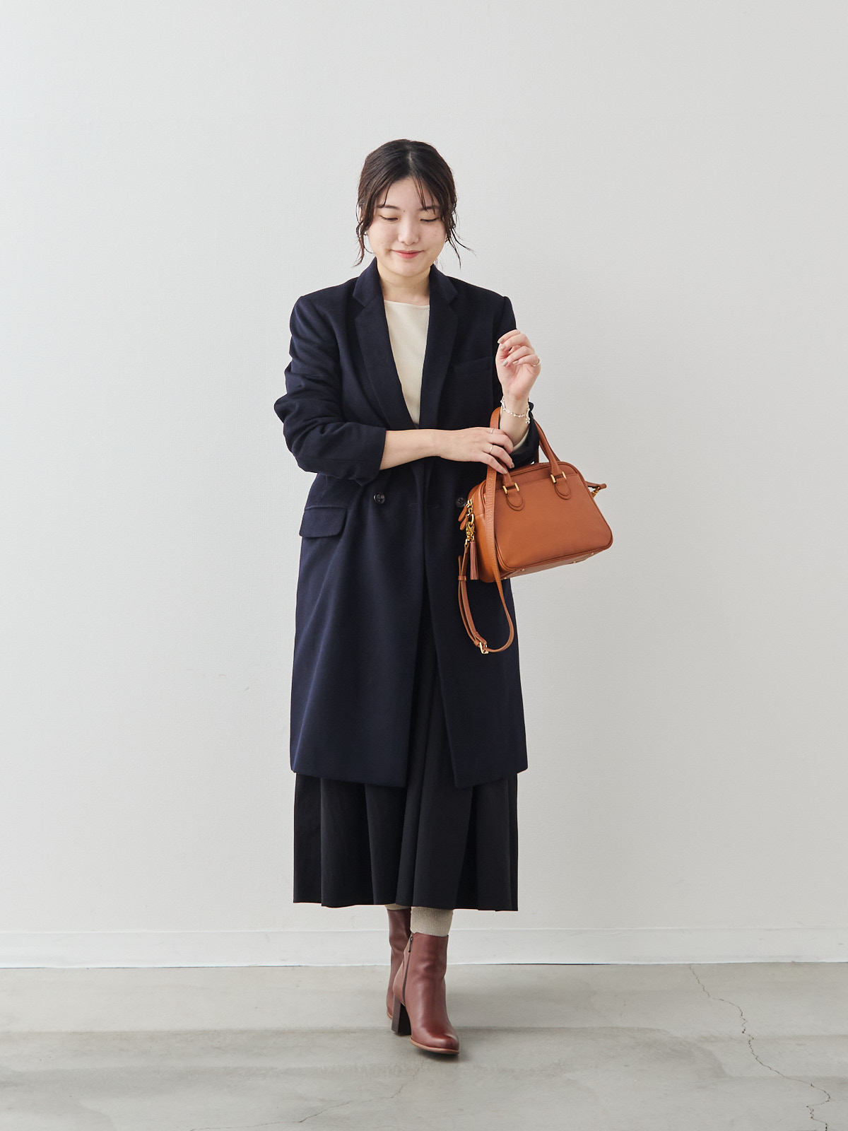 カシミヤブレンドチェスターコート/ネイビー モデル 164cm サイズ 40
