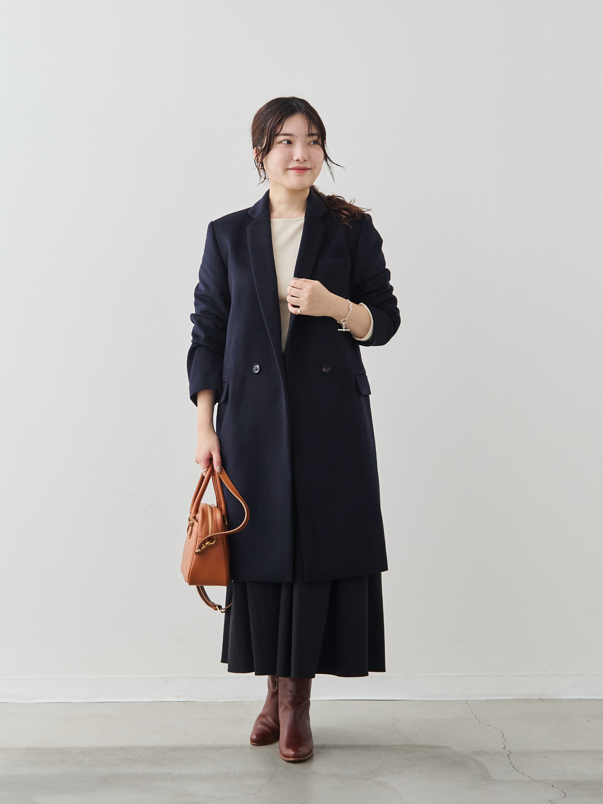カシミヤブレンドチェスターコート/ネイビー モデル 164cm サイズ 40