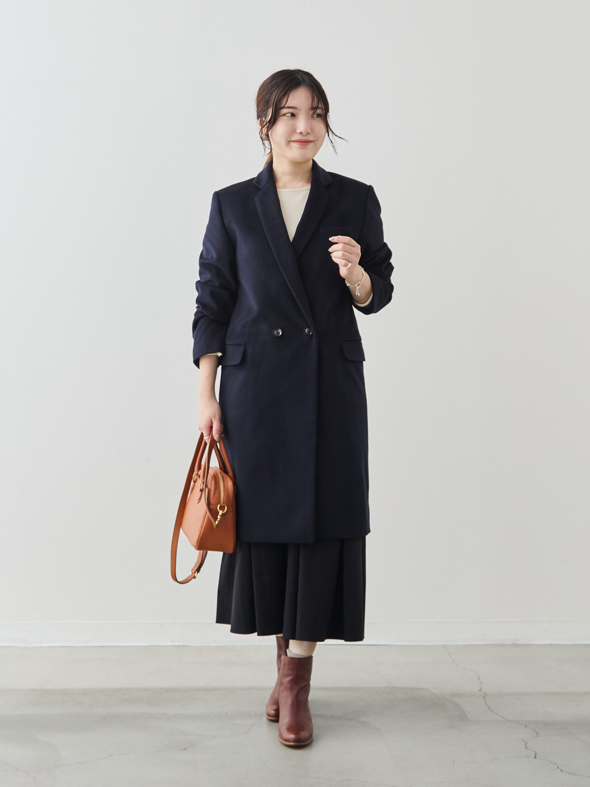 カシミヤブレンドチェスターコート/ネイビー モデル 164cm サイズ 40