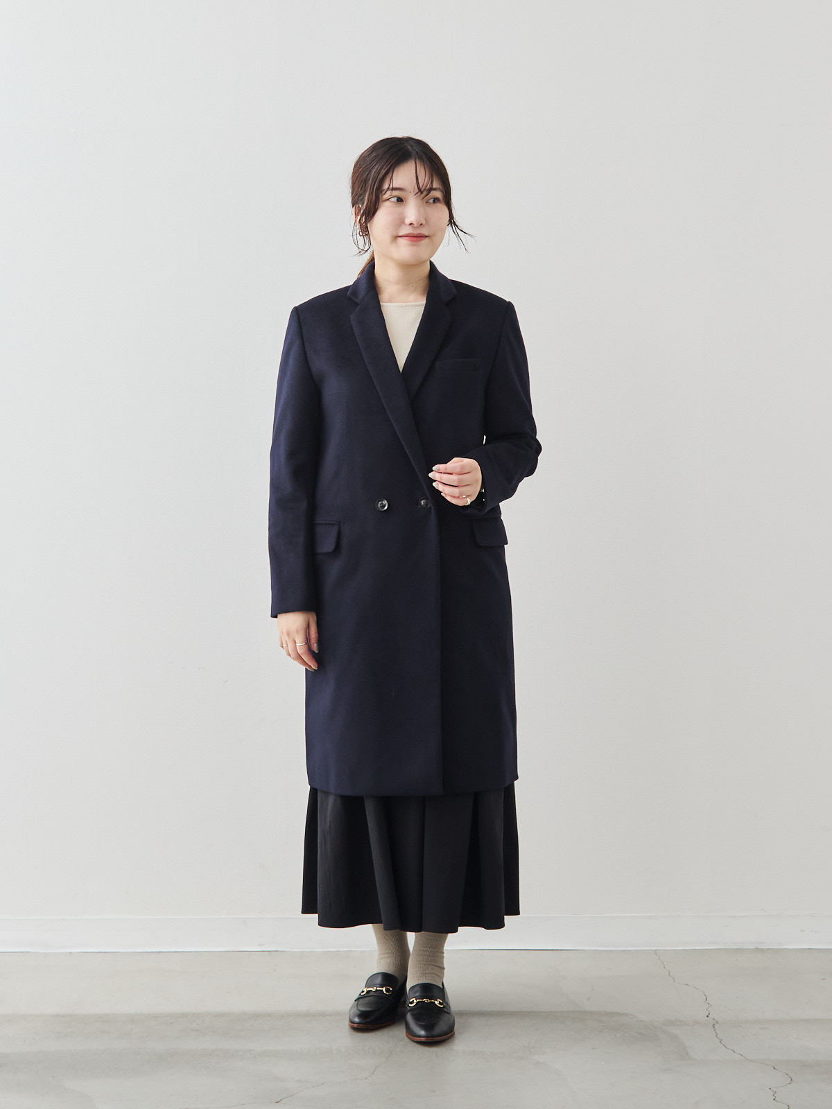 カシミヤブレンドチェスターコート/ネイビー モデル 164cm サイズ 40