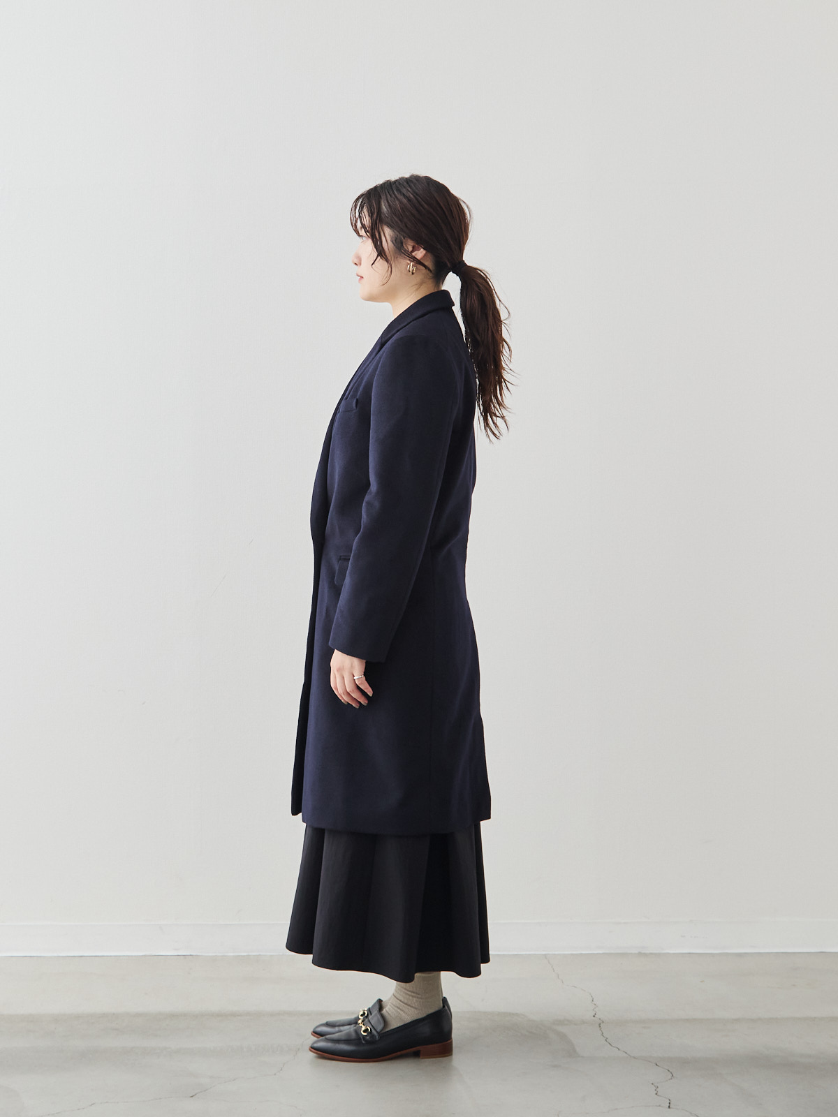 カシミヤブレンドチェスターコート/ネイビー モデル 164cm サイズ 40