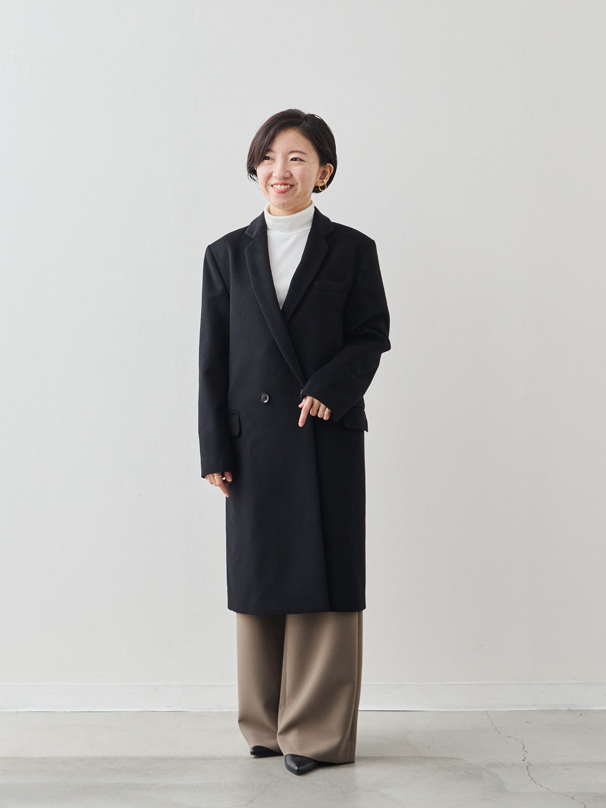 カシミヤブレンドチェスターコート/ネイビー モデル 150cm サイズ 36