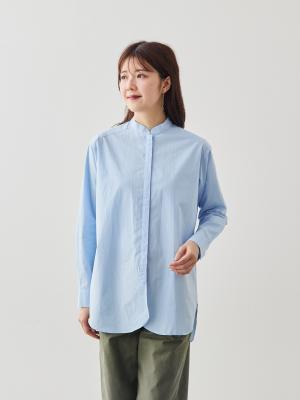 近江晒コットン100%バンドカラーシャツ/サックス | Factelier