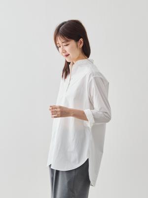 近江晒コットン100%バンドカラーシャツ/ホワイト | Factelier