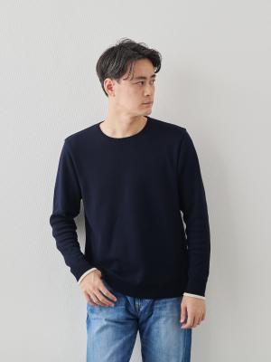 スムースリッチ 洗えるウールライクコットンニット/ネイビー