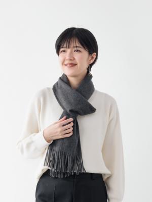 ★新品未使用★ M ミディアム　マフラー Melty Cashmere 100% ウェーブマフラー/ミディアムチャコール