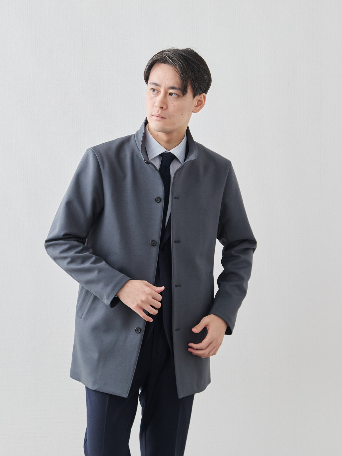 ニュークラシック スタンドカラーコート/3 season/グレー モデル 181cm 71kg サイズ L