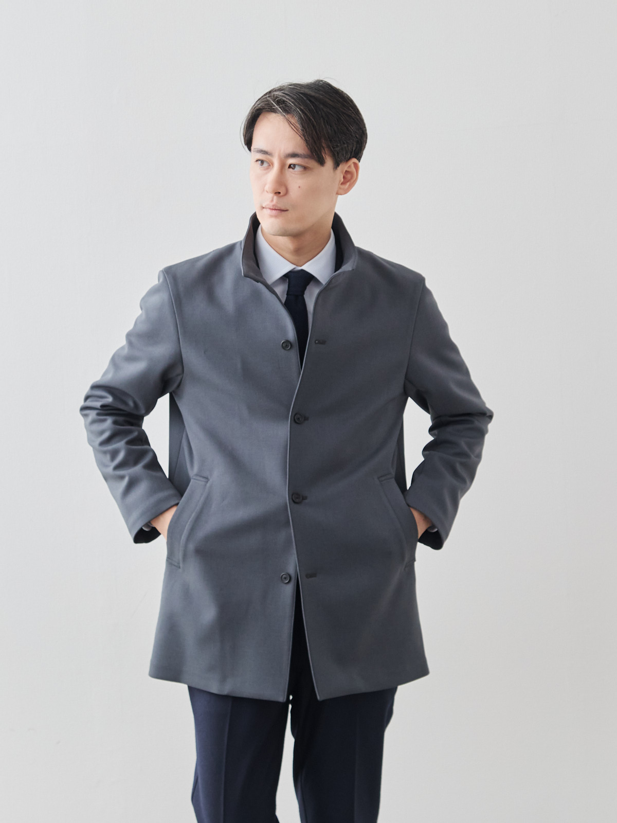 ニュークラシック スタンドカラーコート/3 season/グレー モデル 181cm 71kg サイズ L