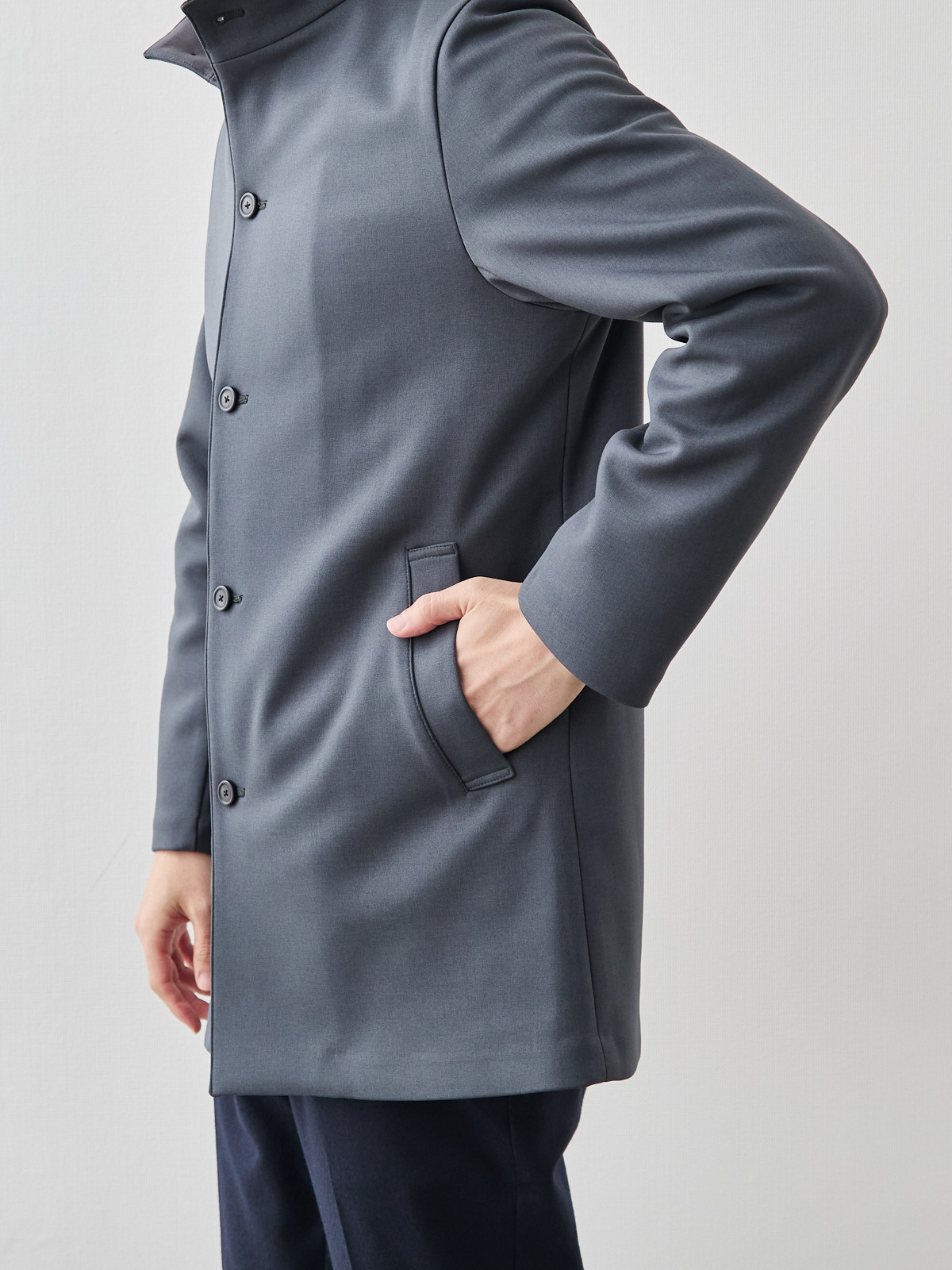 ニュークラシック スタンドカラーコート/3 season/グレー