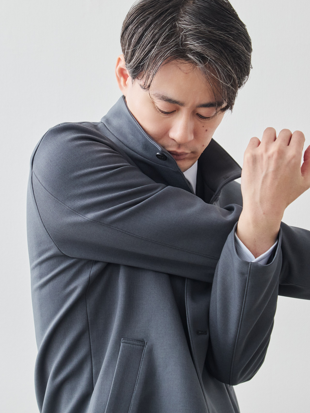 ニュークラシック スタンドカラーコート/3 season/グレー