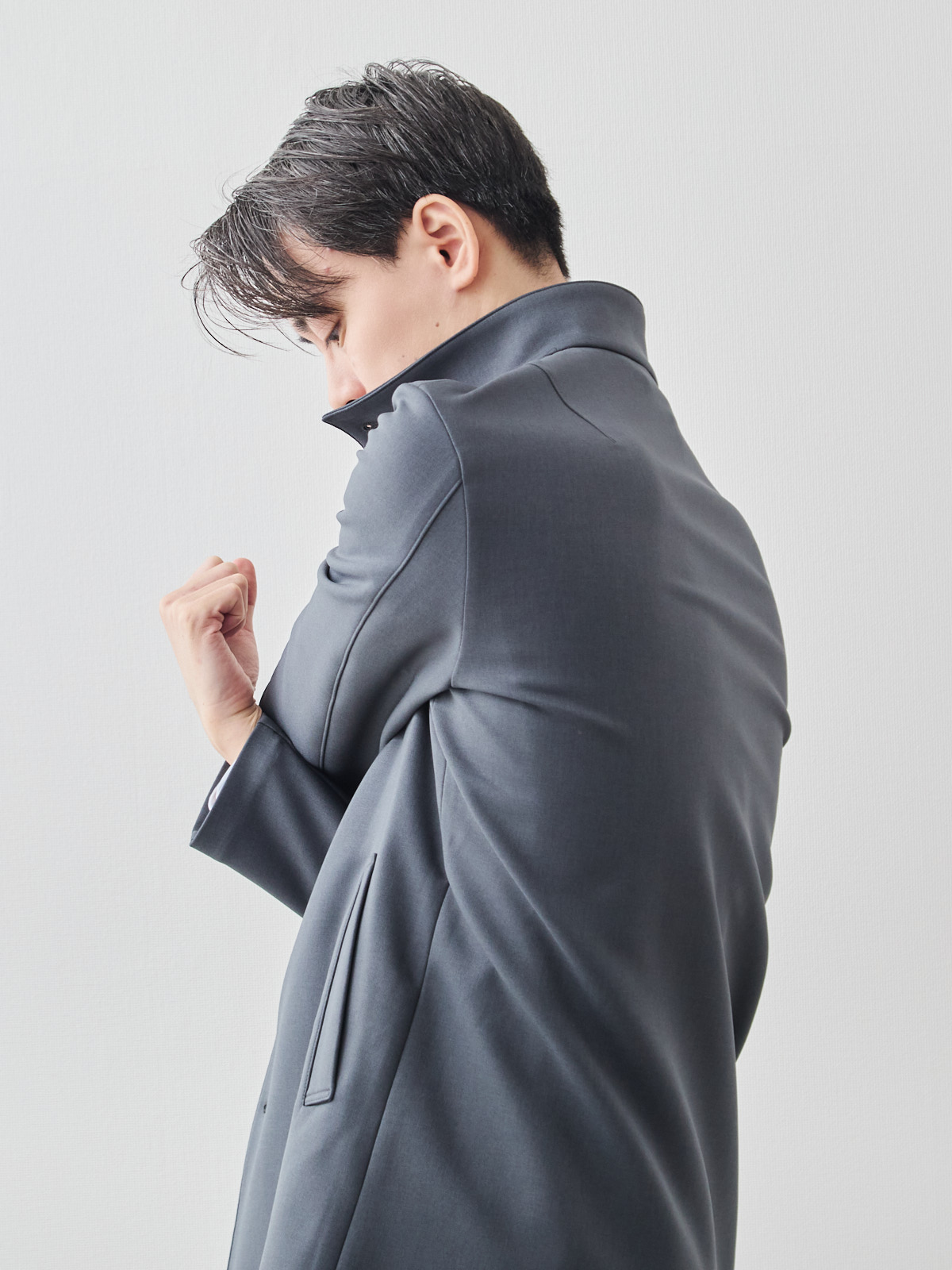 ニュークラシック スタンドカラーコート/3 season/グレー