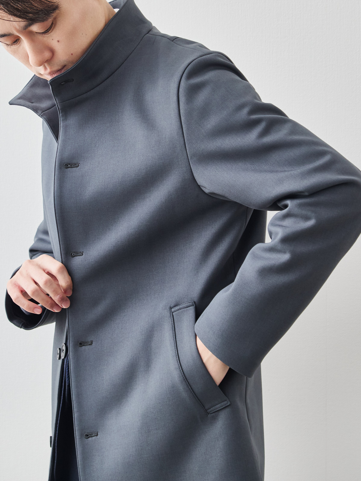 ニュークラシック スタンドカラーコート/3 season/グレー
