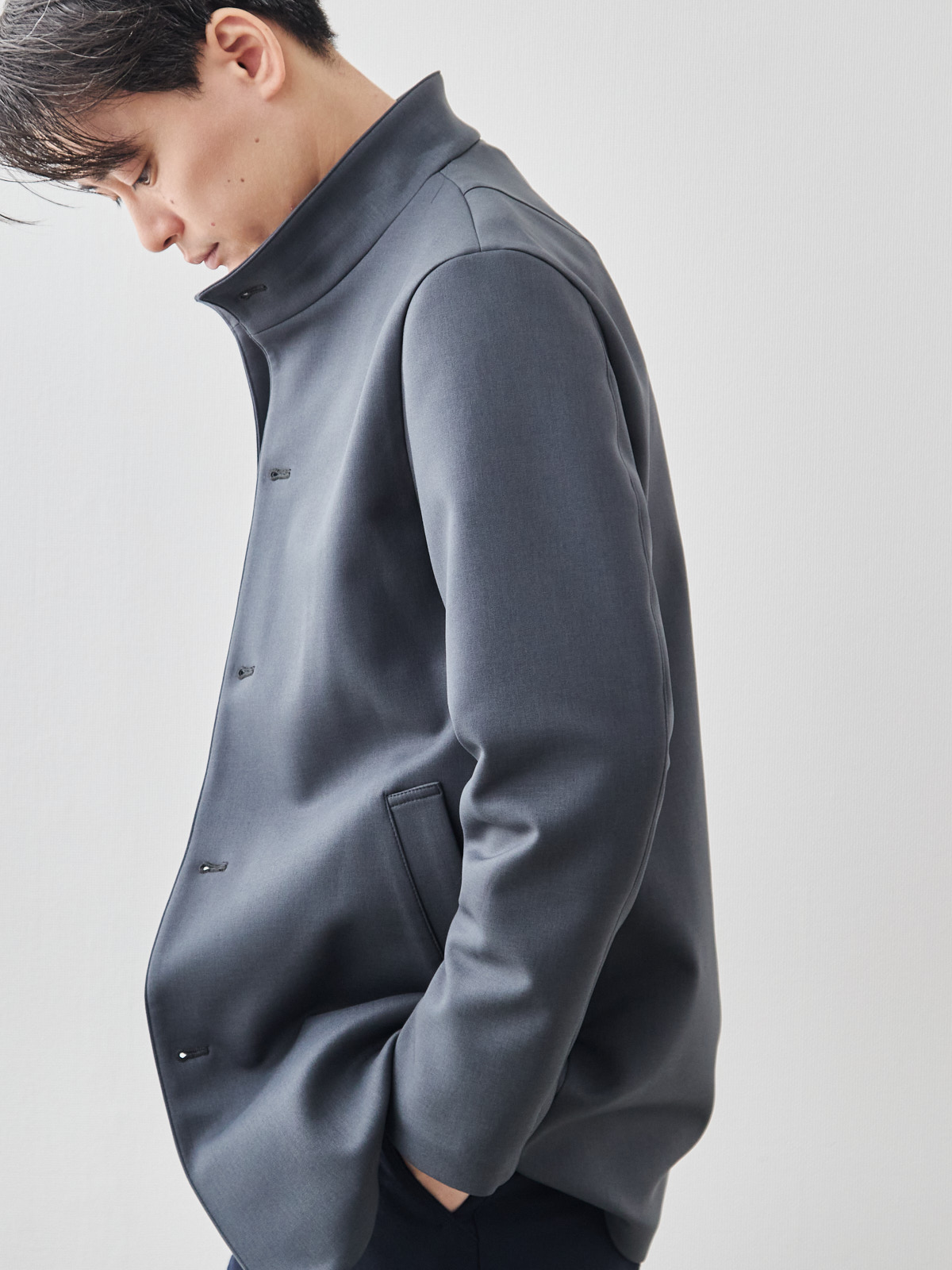 ニュークラシック スタンドカラーコート/3 season/グレー