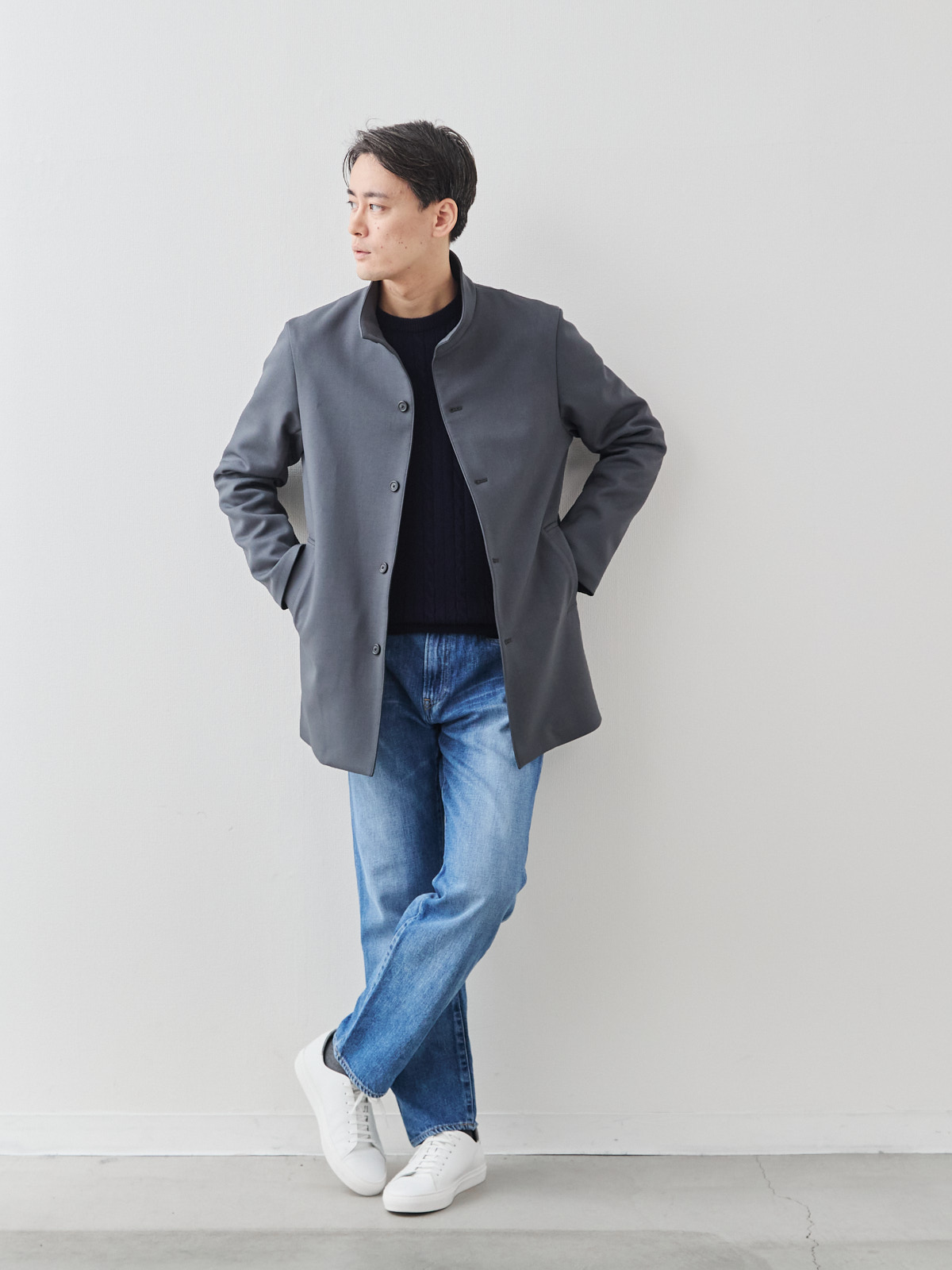 ニュークラシック スタンドカラーコート/3 season/グレー モデル 181cm 71kg サイズ L